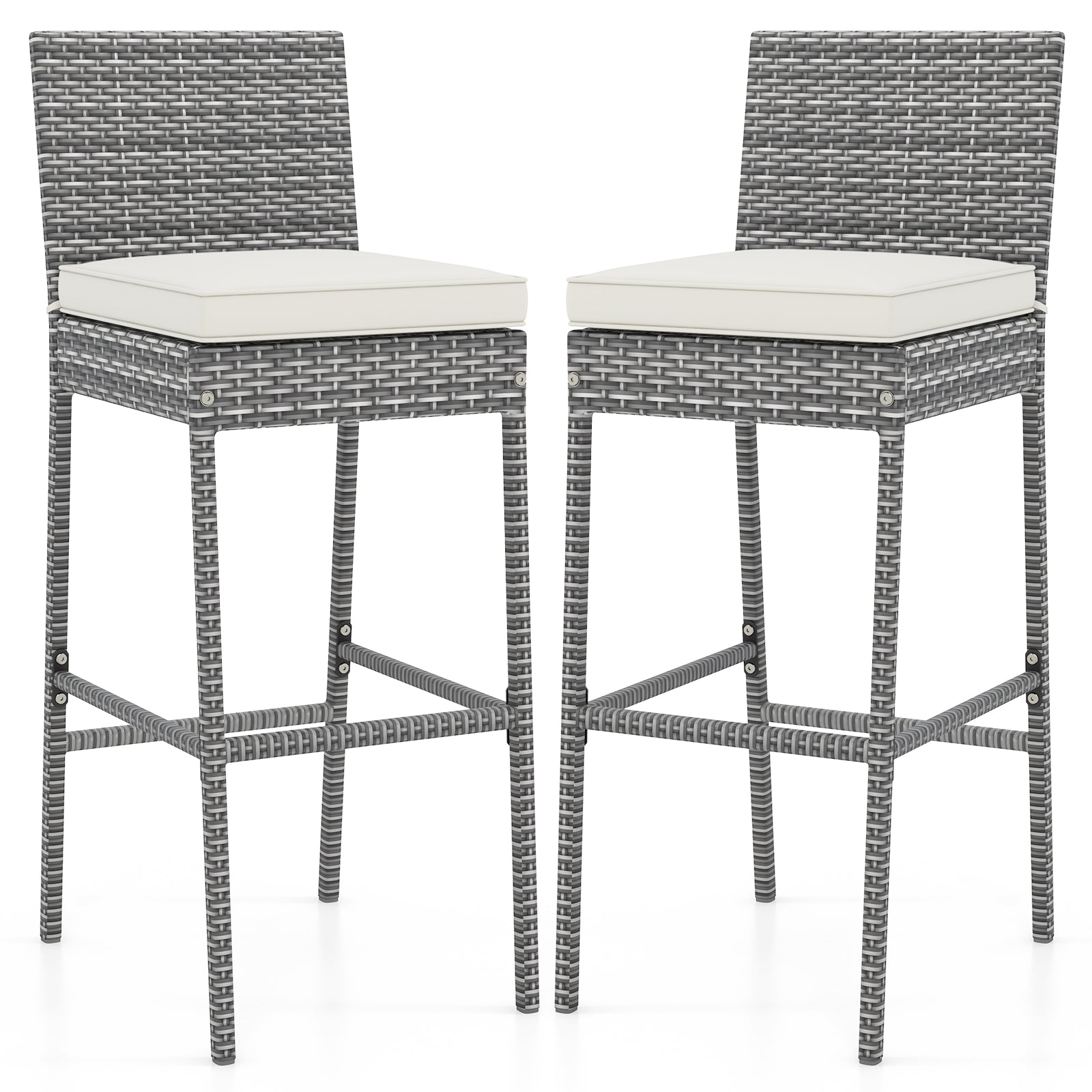Set Of 2 Patio Wicker Barstools, Soft Cushion, Cozy Footrest, Gray Patio Bar Furniture Gray at Gallery Canada