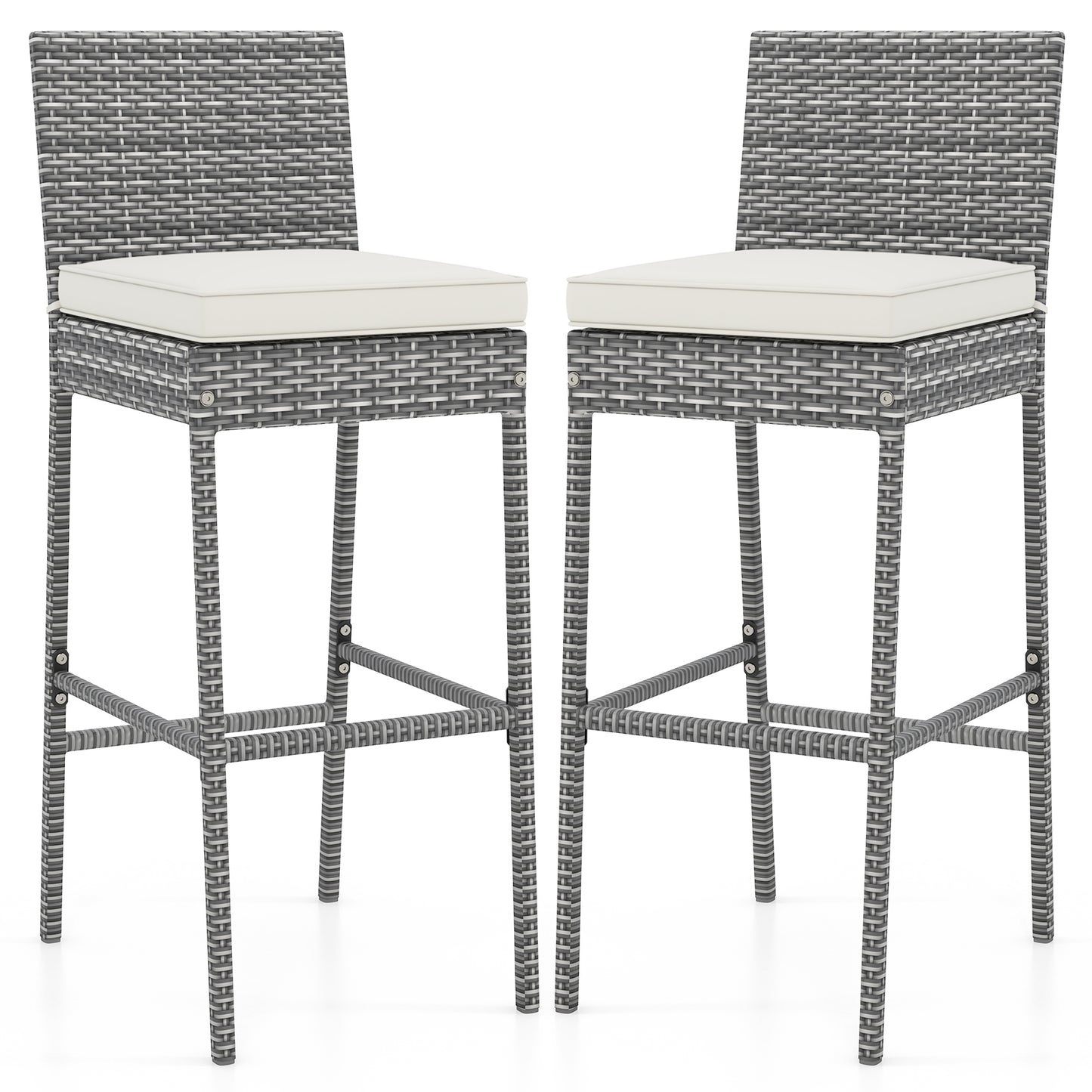 Set Of 2 Patio Wicker Barstools, Soft Cushion, Cozy Footrest, Gray Patio Bar Furniture Gray at Gallery Canada