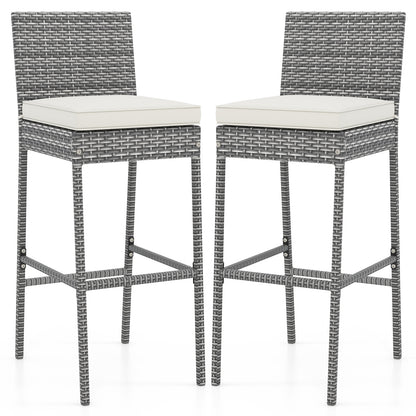 Set Of 2 Patio Wicker Barstools, Soft Cushion, Cozy Footrest, Gray Patio Bar Furniture Gray at Gallery Canada
