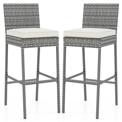 Set of 2/4 Patio Wicker Barstools with Soft Seat Cushion and Cozy Footrest-Set of 2, Gray