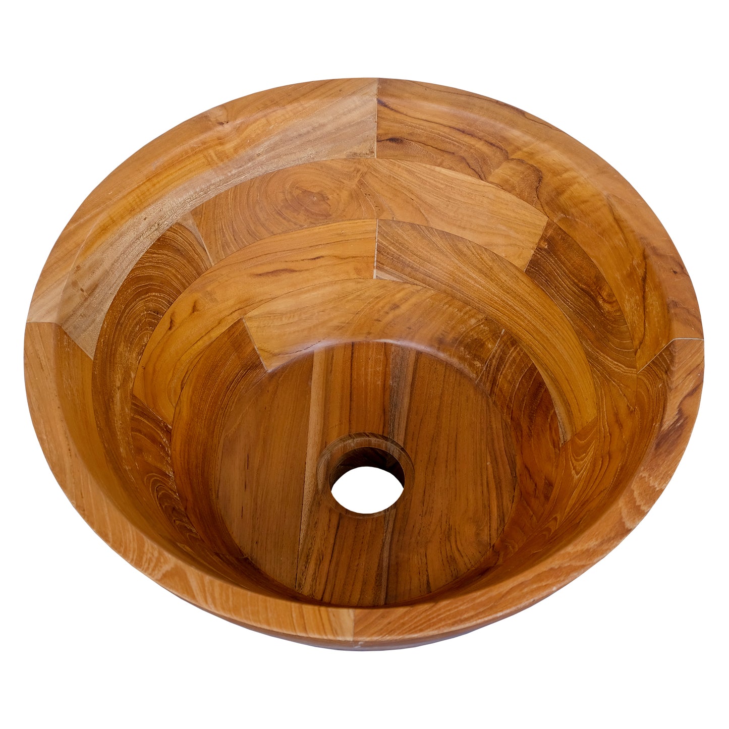 16 Inch Teak Wood Washbasin with Drainage Hole and Smooth Finish, Natural Bathroom Sinks at Gallery Canada