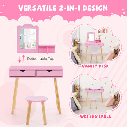 Kid Vanity Table Chair Set with Mirror and 2 Large Storage Drawers, Pink Kids Vanities at Gallery Canada