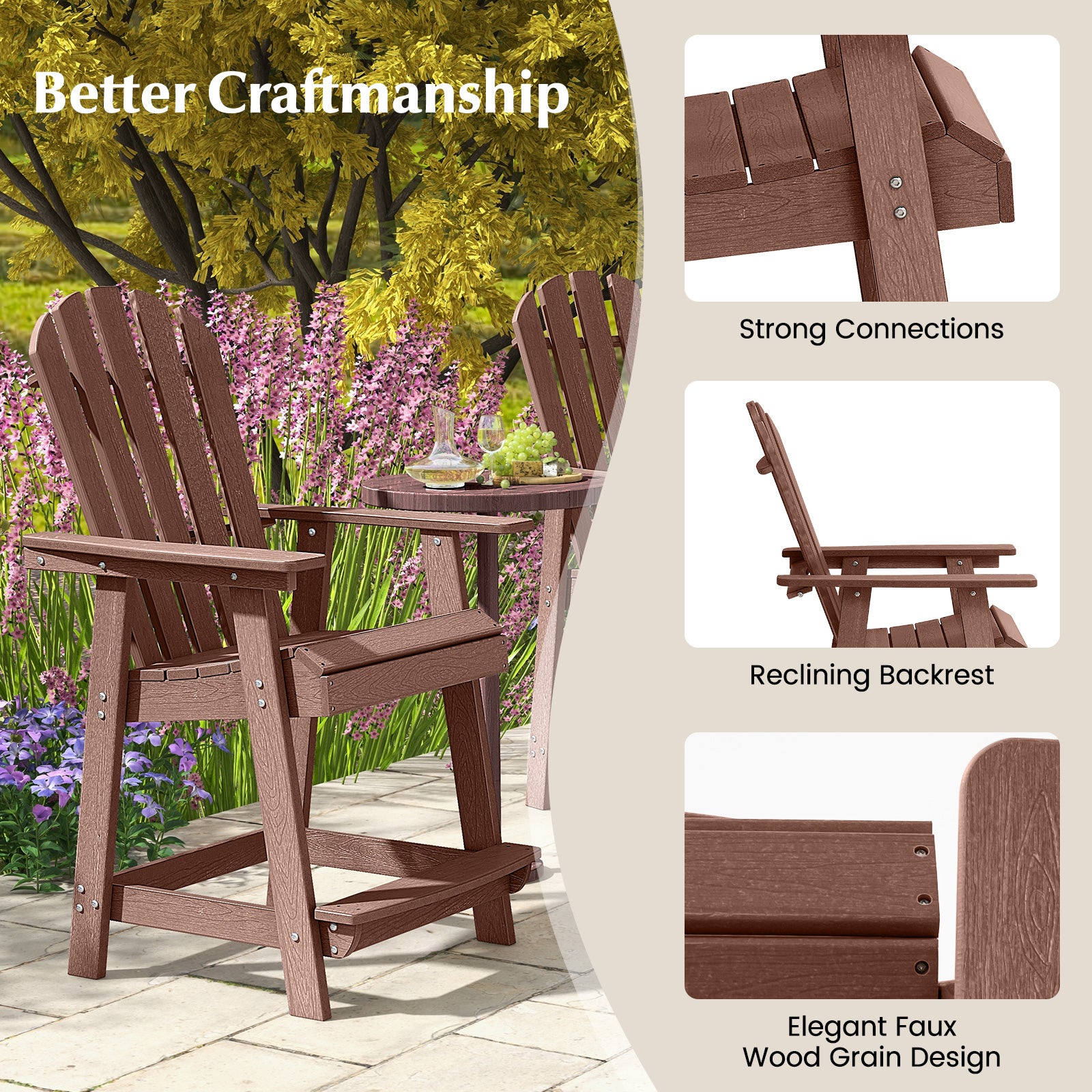 HDPE Patio Chair with Armrest and Footrest for Indoor Outdoor, Coffee Adirondack Chairs at Gallery Canada