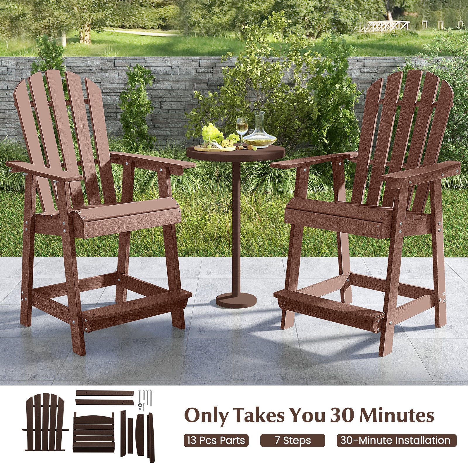 HDPE Patio Chair with Armrest and Footrest for Indoor Outdoor, Coffee Adirondack Chairs at Gallery Canada