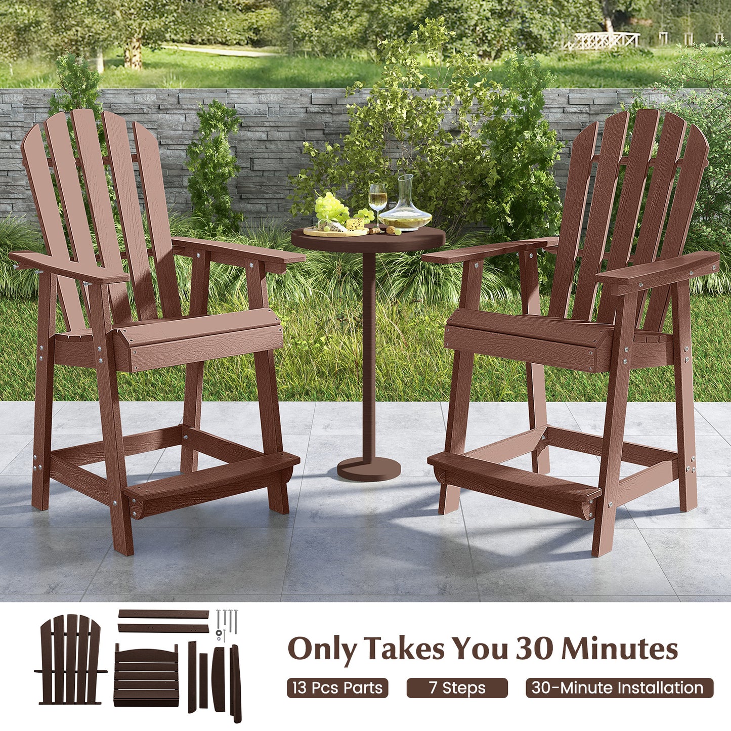 HDPE Patio Chair with Armrest and Footrest for Indoor Outdoor, Coffee Adirondack Chairs at Gallery Canada