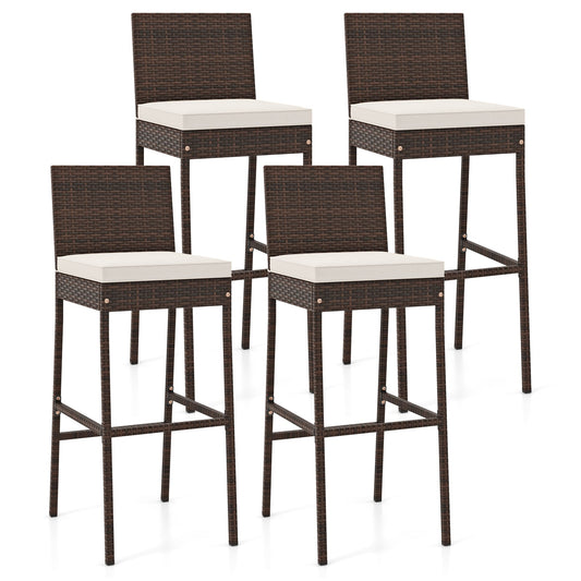 Wicker Barstools Set Of 4, With Seat Cushion And Footrest, Off White Patio Bar Furniture Off White at Gallery Canada