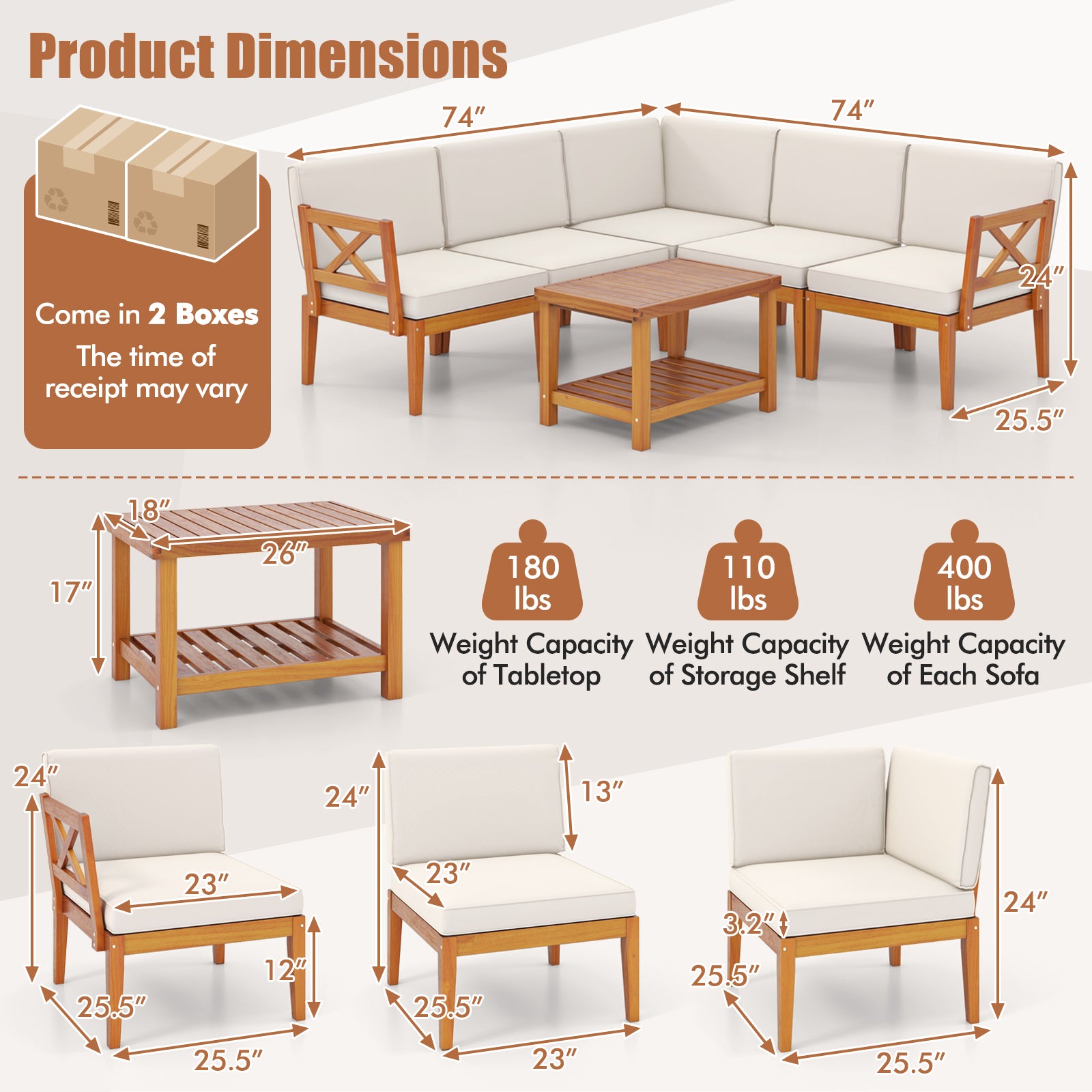 6-Piece Acacia Wood Patio Set, With Cushions And Coffee Table, White Patio Conversation Sets at Gallery Canada