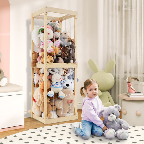 300L Large Stuffed Animal Storage with Open Top and Elastic Cords, Natural