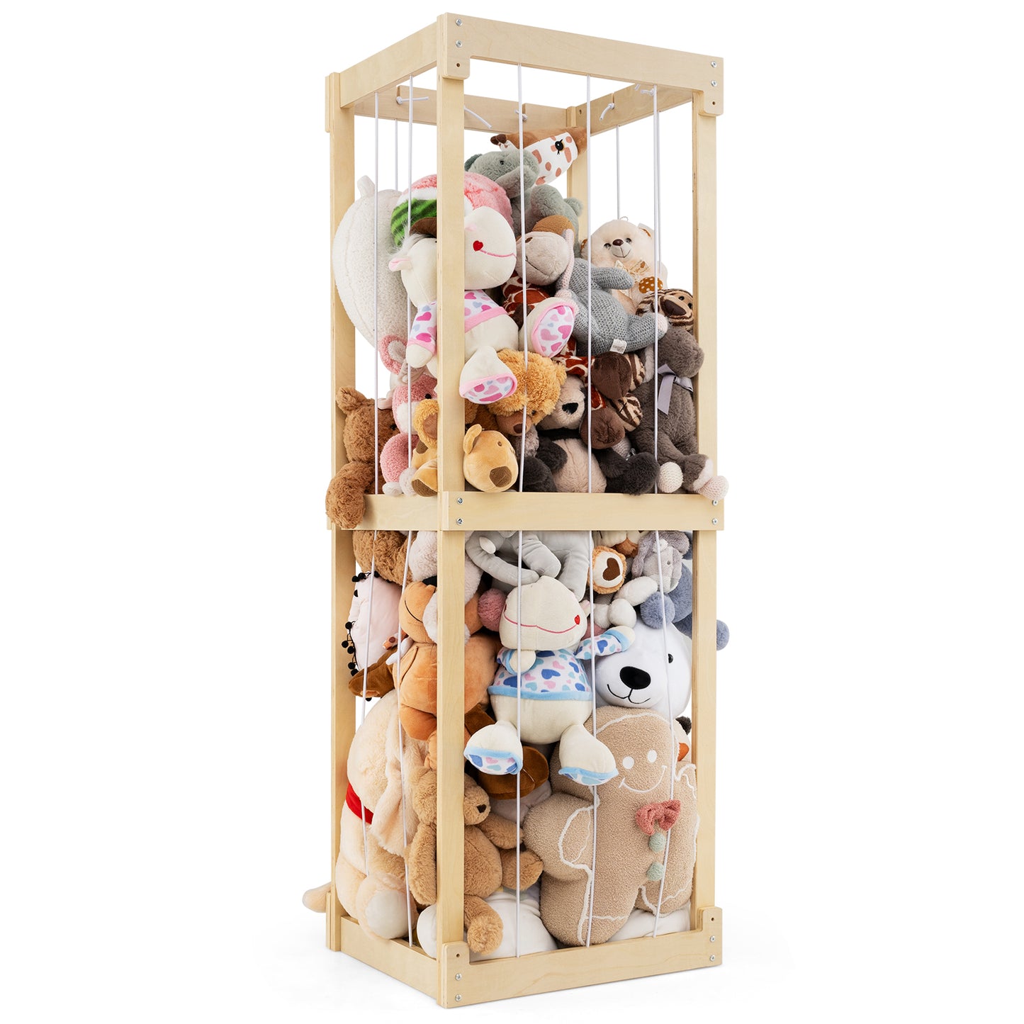 300L Grand rangement pour animaux en peluche, dessus ouvert, élastiques, naturel