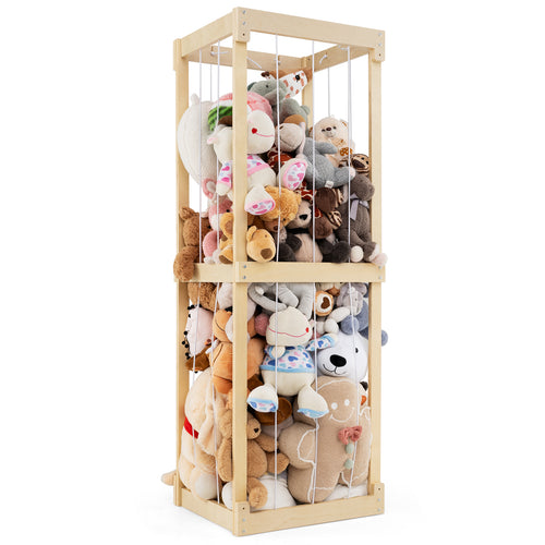300L Large Stuffed Animal Storage with Open Top and Elastic Cords, Natural