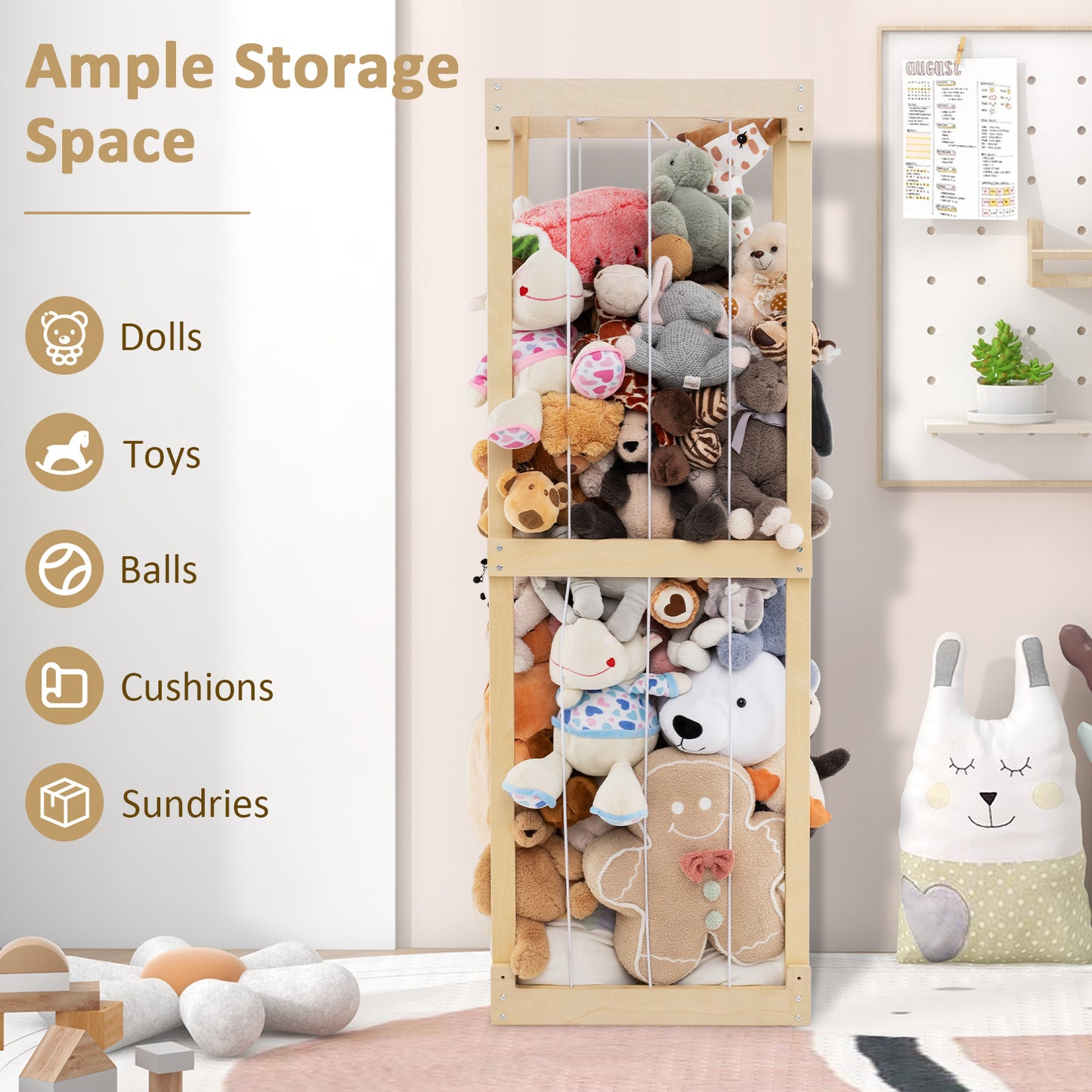 300L Large Stuffed Animal Storage with Open Top and Elastic Cords, Natural Kids Storage at Gallery Canada