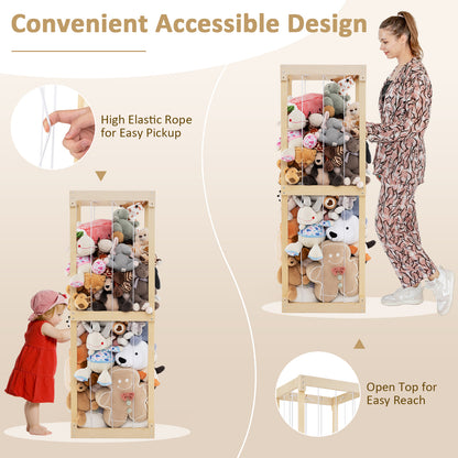 300L Grand rangement pour animaux en peluche, dessus ouvert, élastiques, naturel