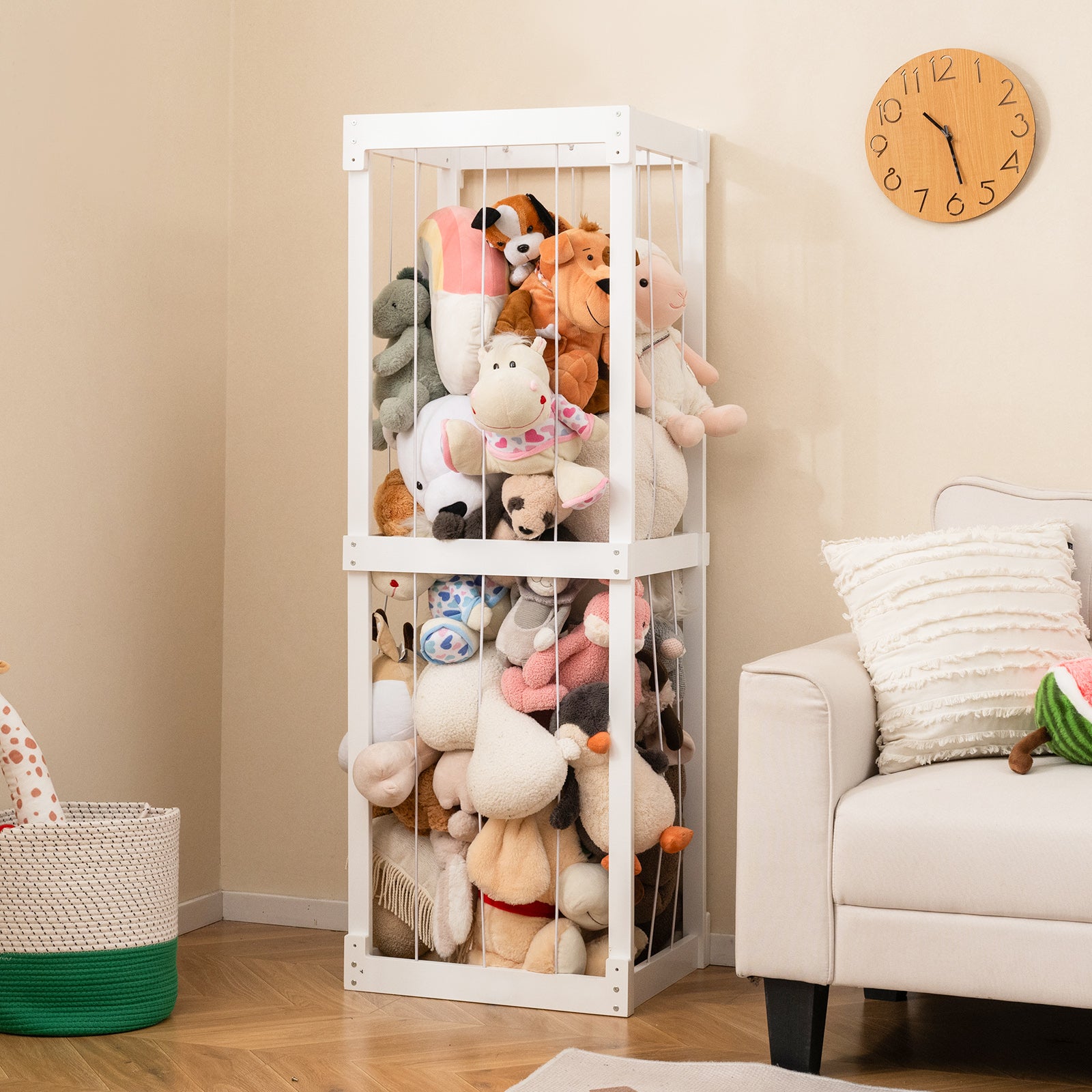 300L Large Stuffed Animal Storage with Open Top and Elastic Cords, White Kids Storage at Gallery Canada
