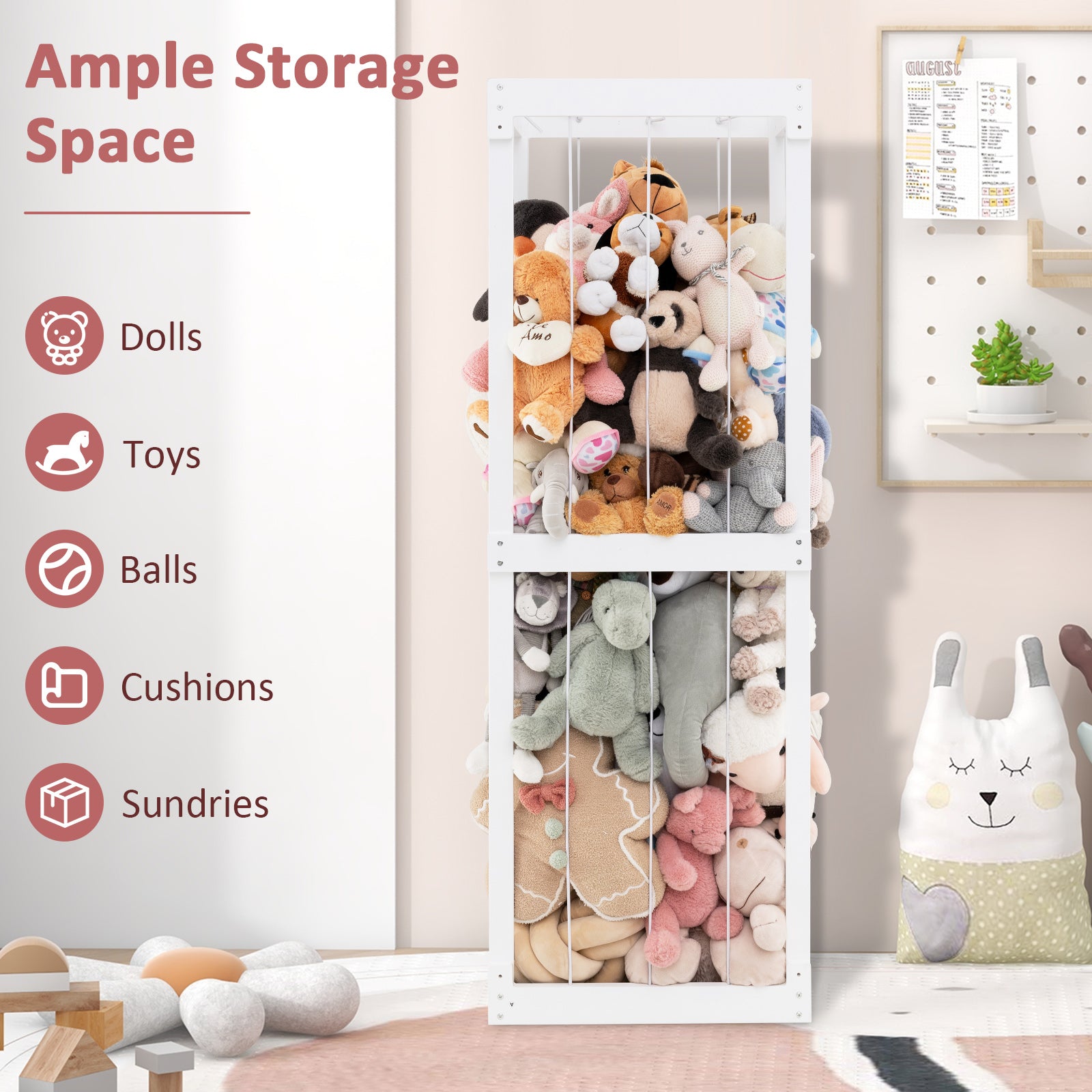 300L Large Stuffed Animal Storage with Open Top and Elastic Cords, White Kids Storage at Gallery Canada