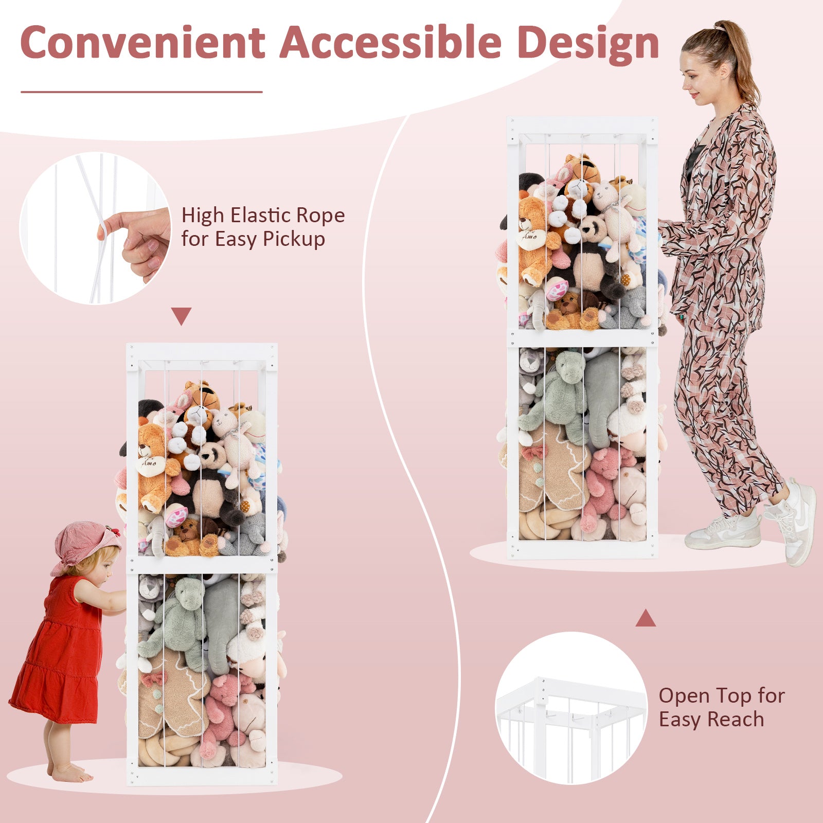 300L Large Stuffed Animal Storage with Open Top and Elastic Cords, White Kids Storage at Gallery Canada