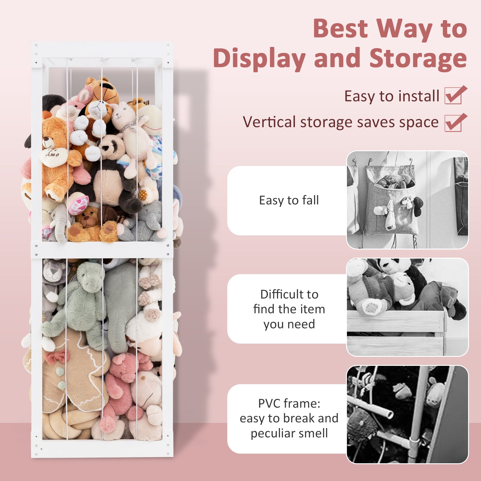Large Stuffed Animal Storage, 300L, Open Top with Elastic Cords, White Kids Storage at Gallery Canada