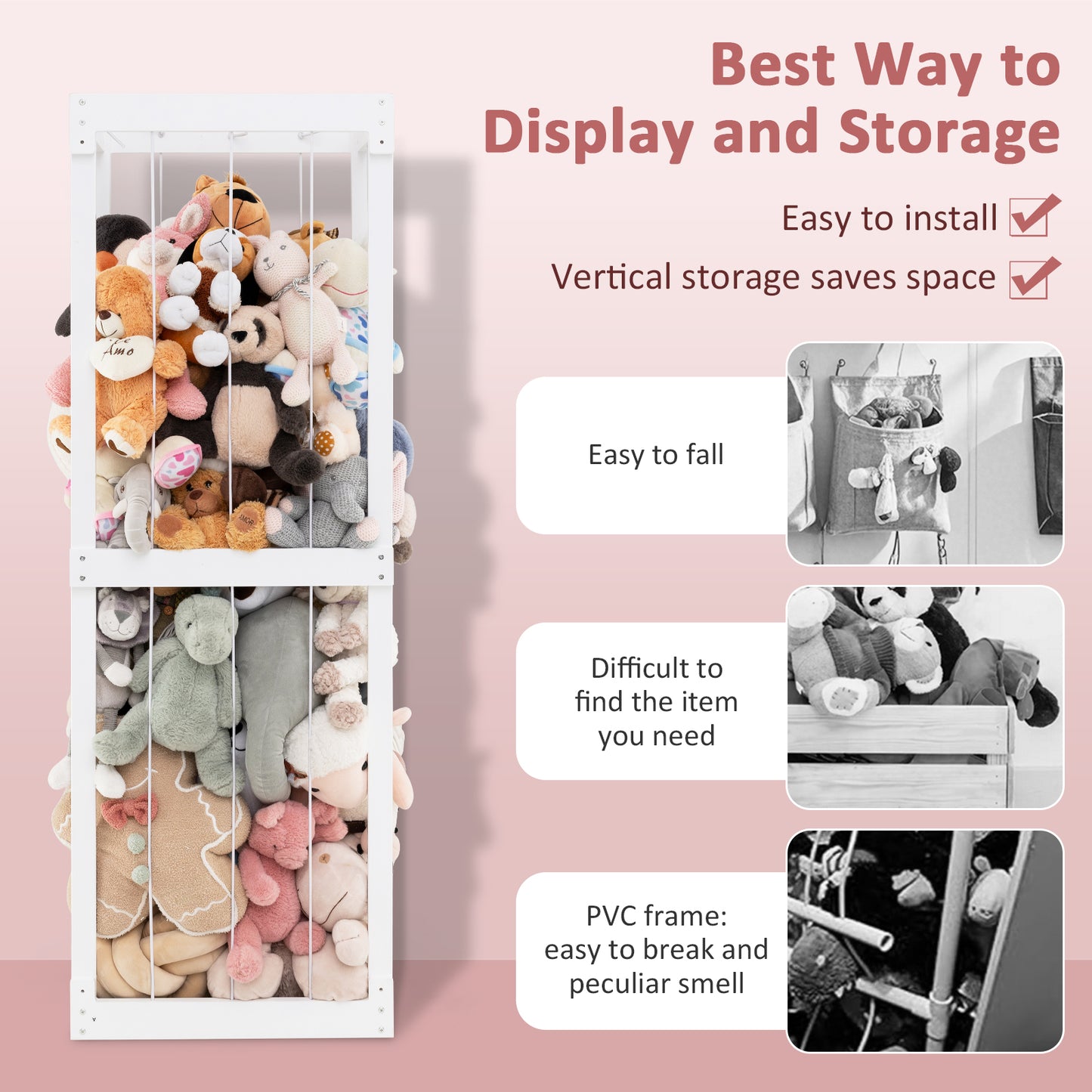 Large Stuffed Animal Storage, 300L, Open Top with Elastic Cords, White Kids Storage at Gallery Canada