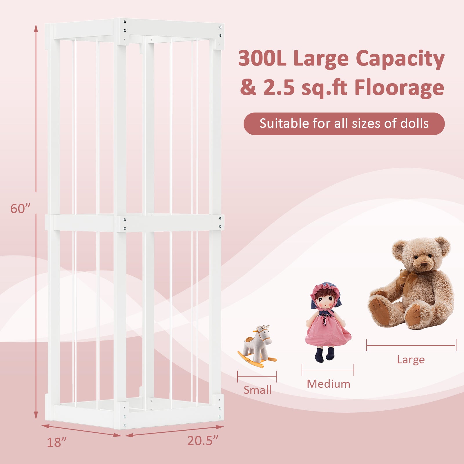 300L Large Stuffed Animal Storage with Open Top and Elastic Cords, White Kids Storage at Gallery Canada