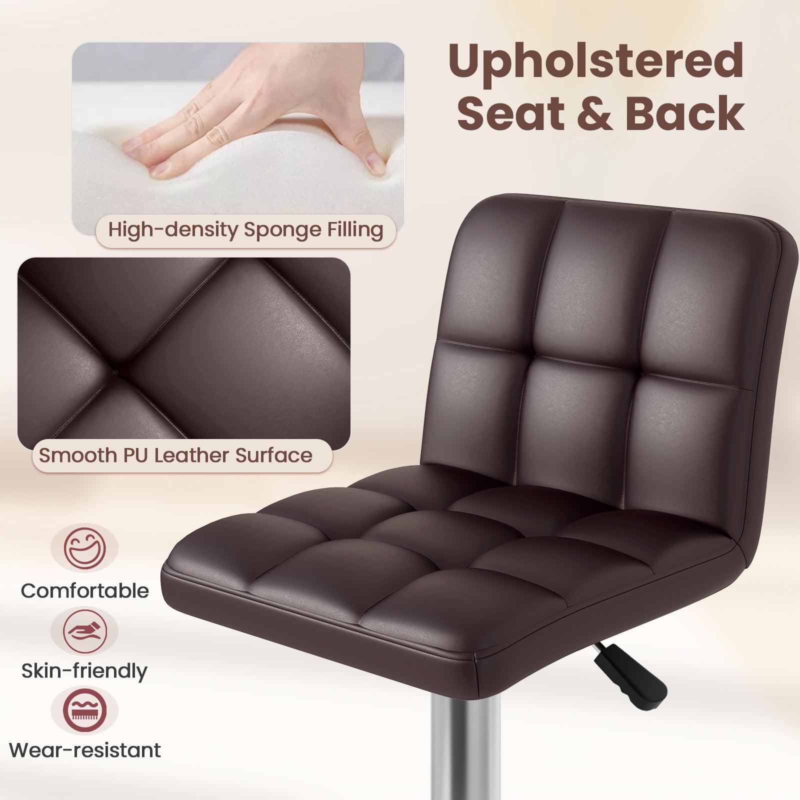 Modern Bat Stools Set of 2 with Back and Heavy-duty Metal Base and Footrest, Brown Bar Stools at Gallery Canada