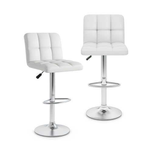 Modern Bat Stools Set of 2 with Back and Heavy-duty Metal Base and Footrest, White