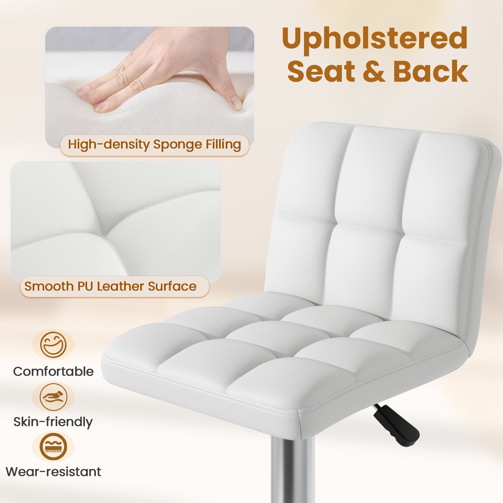 Modern Bat Stools Set of 2 with Back and Heavy-duty Metal Base and Footrest, White Bar Stools at Gallery Canada