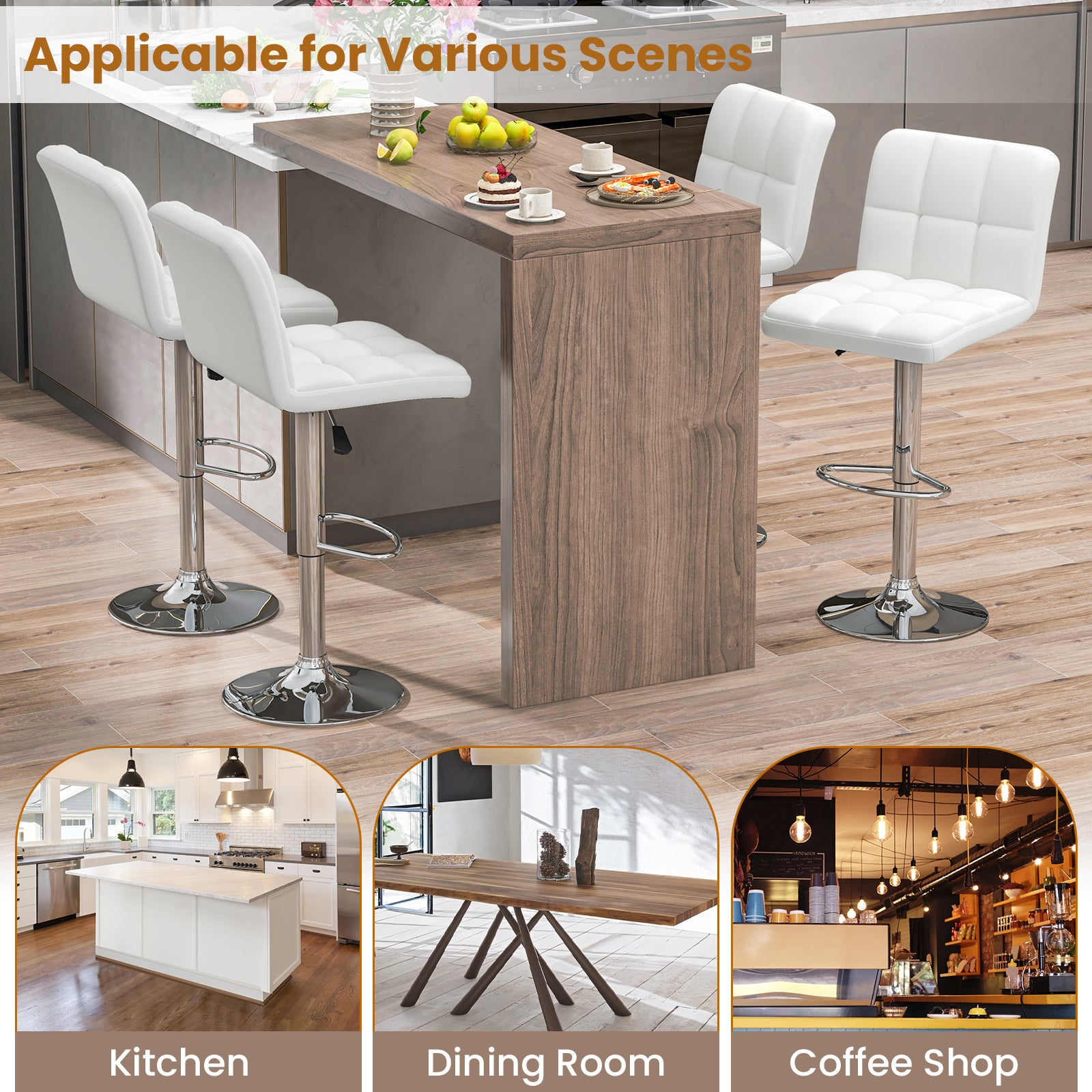 Modern Bat Stools Set of 2 with Back and Heavy-duty Metal Base and Footrest, White Bar Stools at Gallery Canada