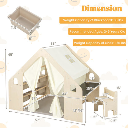 6-in-1 Kids Play Tent Playhouse with Blackboard 6 Storage Bins and Floor Cushion, Beige Play Tents & Playhouse at Gallery Canada