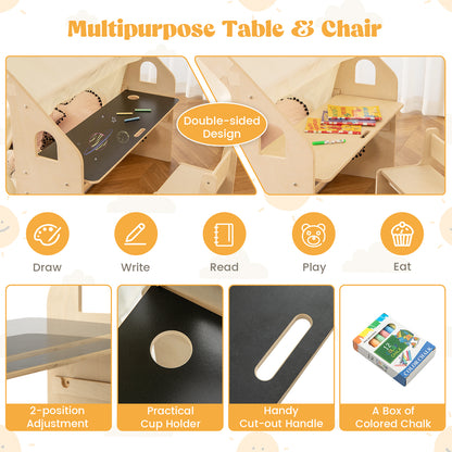 6-in-1 Kids Play Tent Playhouse with Blackboard 6 Storage Bins and Floor Cushion, Beige Play Tents & Playhouse at Gallery Canada