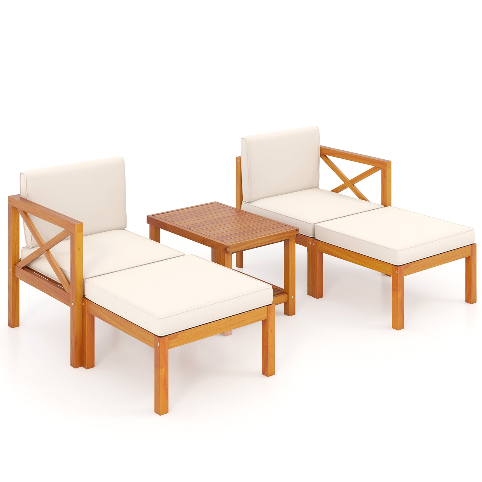 Acacia Wood Patio Lounge Chair Set, 5 Pieces, White Patio Conversation Sets White at Gallery Canada