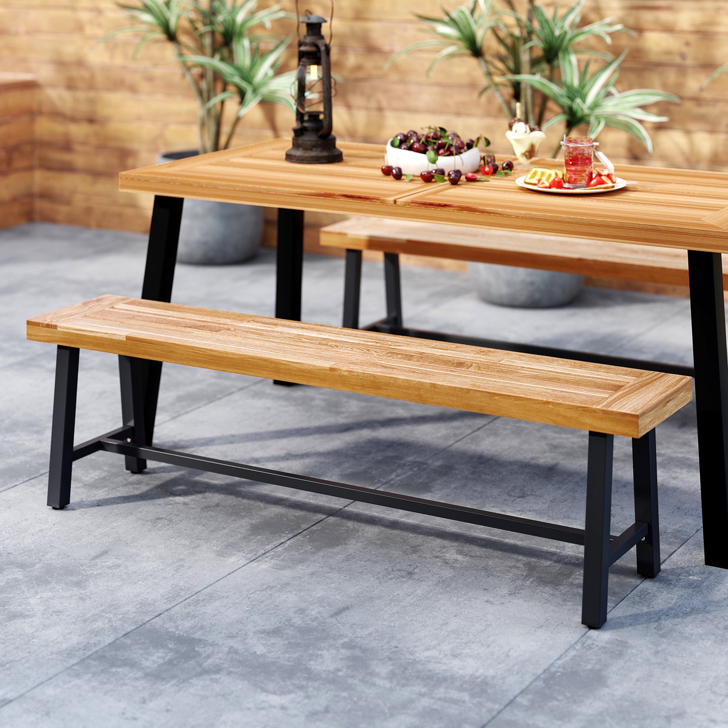 63 Inch 3-Person Acacia Wood Patio Bench, Set of 2 Outdoor Benches at Gallery Canada