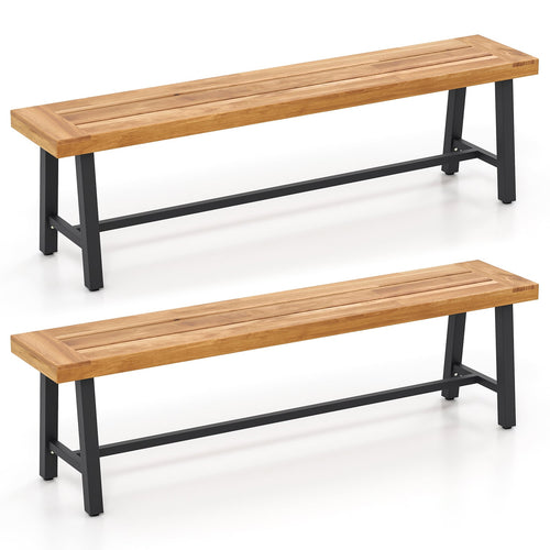 63 Inch 3-Person Acacia Wood Patio Bench, Set of 2