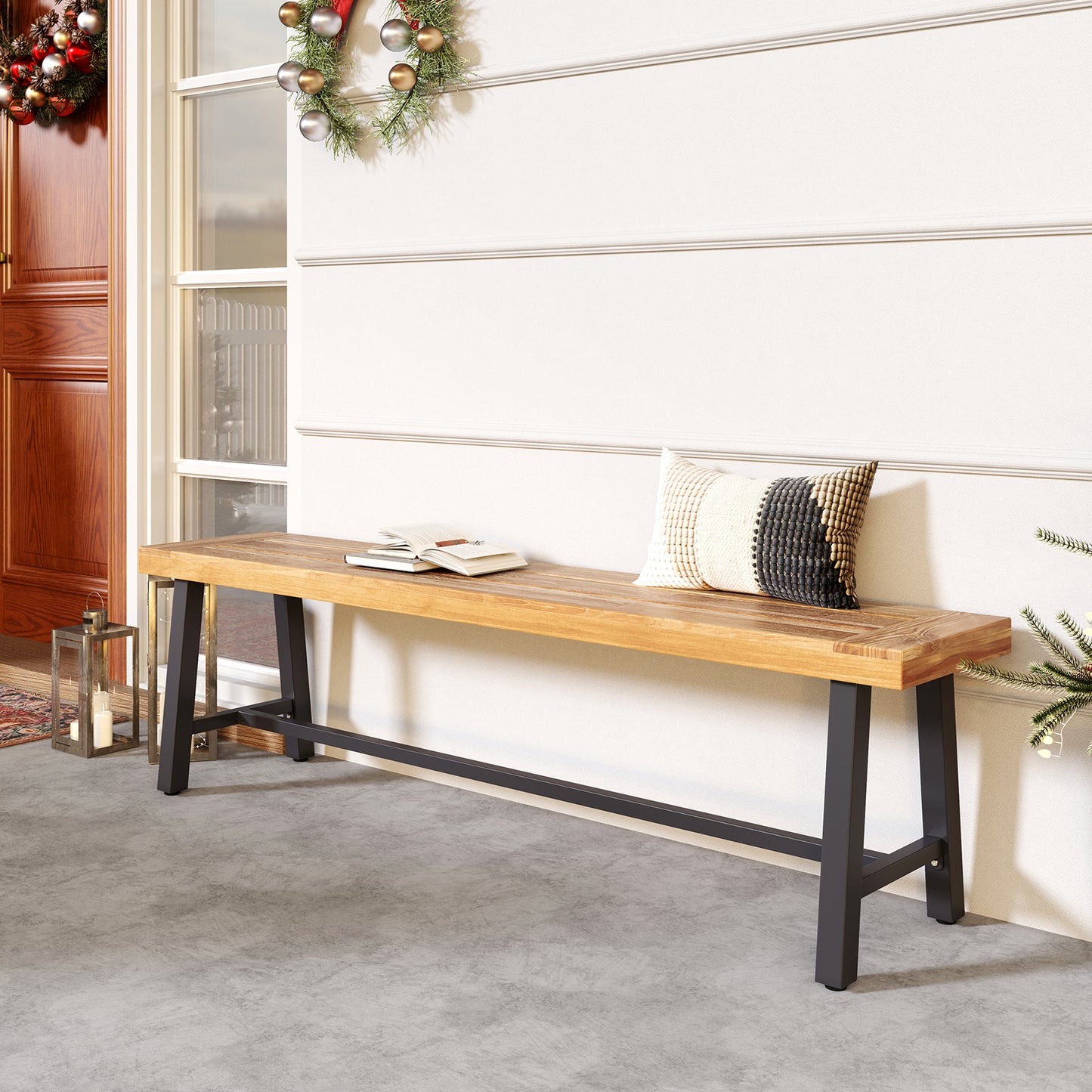 63 Inch 3-Person Acacia Patio Wood Outdoor Backless Bench, Set of 1 Outdoor Benches at Gallery Canada