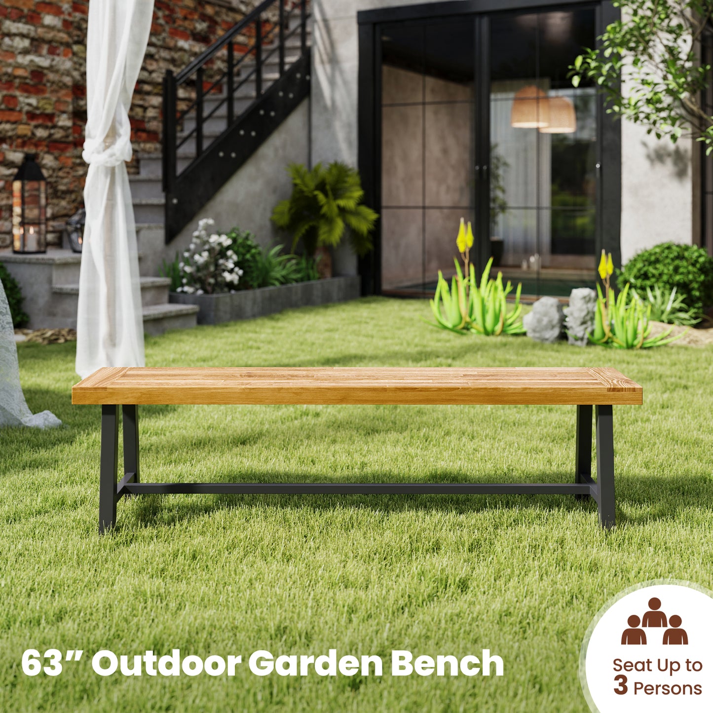 63 Inch 3-Person Acacia Patio Wood Outdoor Backless Bench, Set of 1 Outdoor Benches at Gallery Canada