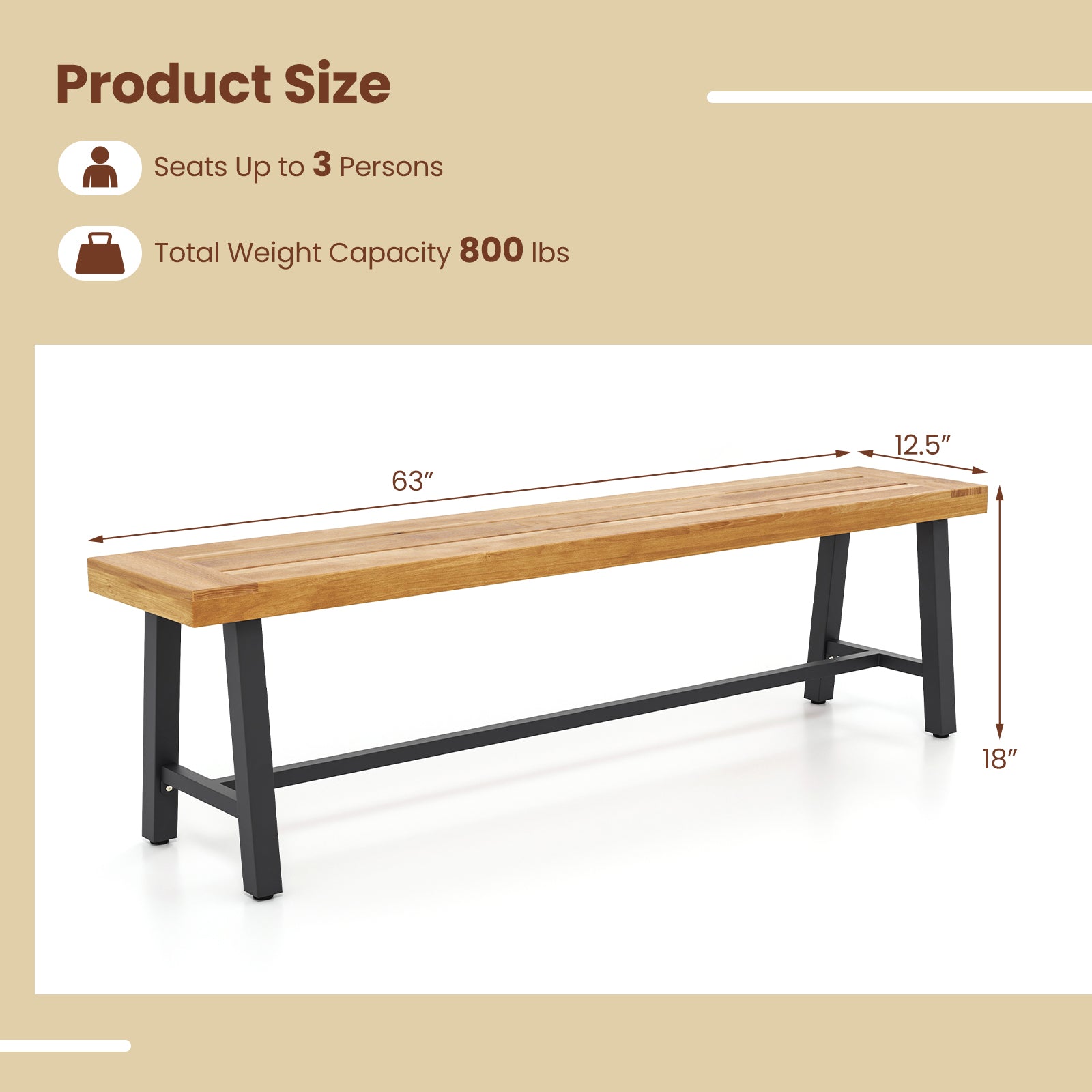 63 Inch 3-Person Acacia Patio Wood Outdoor Backless Bench, Set of 1 Outdoor Benches at Gallery Canada