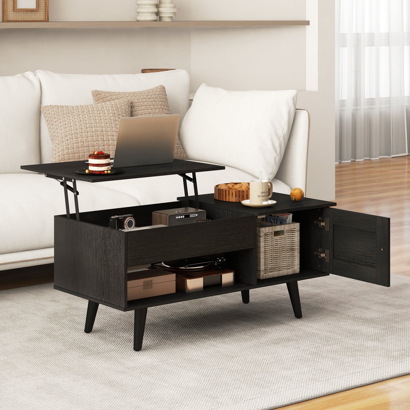 Lift Top Coffee Table with Storage and Hidden Compartment, Black Coffee Tables at Gallery Canada