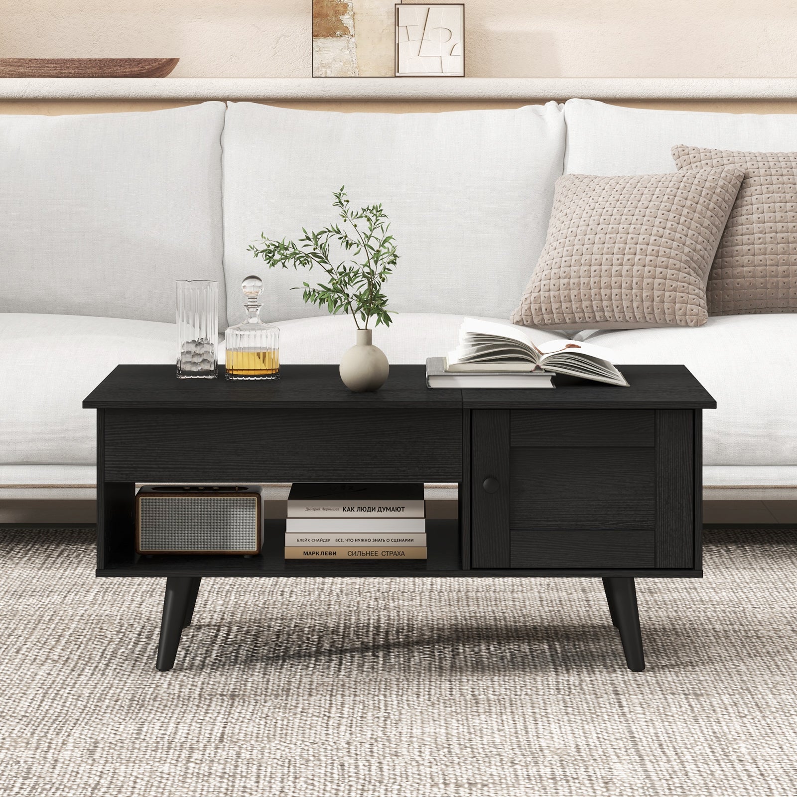 Lift Top Coffee Table with Storage and Hidden Compartment, Black Coffee Tables at Gallery Canada
