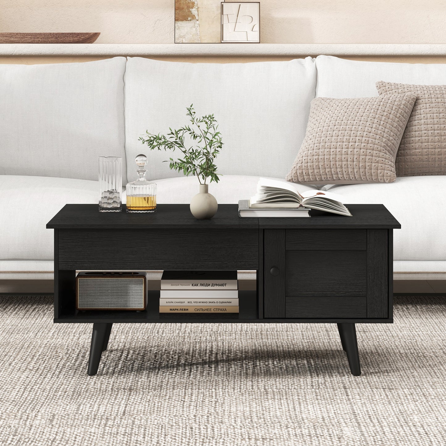 Lift Top Coffee Table with Storage and Hidden Compartment, Black Coffee Tables at Gallery Canada