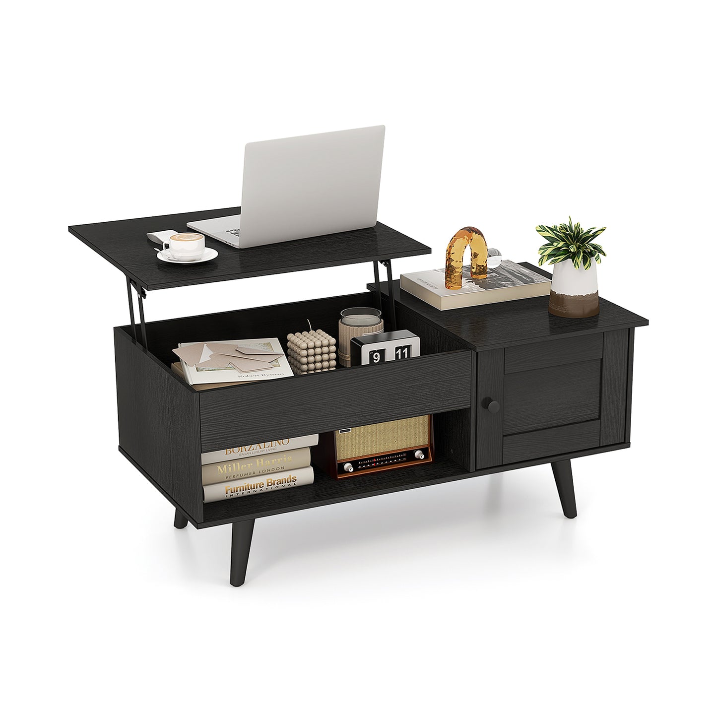 Lift Top Coffee Table with Storage and Hidden Compartment, Black Coffee Tables Black at Gallery Canada