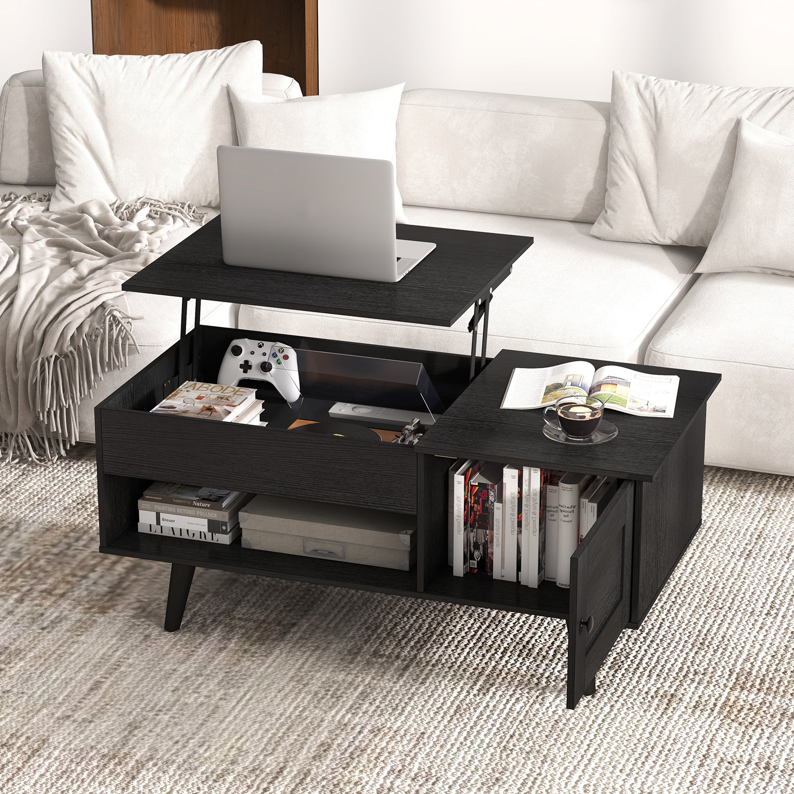 Lift Top Coffee Table with Storage and Hidden Compartment, Black Coffee Tables at Gallery Canada