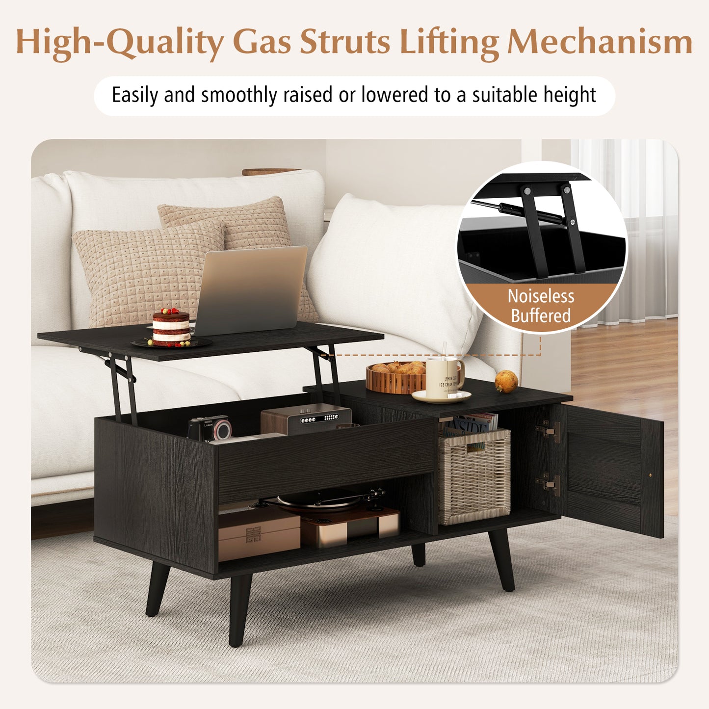 Lift Top Coffee Table with Storage and Hidden Compartment, Black Coffee Tables at Gallery Canada