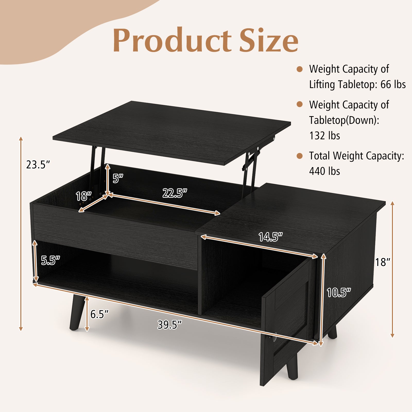 Lift Top Coffee Table with Storage and Hidden Compartment, Black Coffee Tables at Gallery Canada