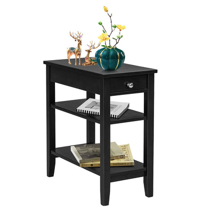Side End Table With Drawer, 2-Tier Open Storage Shelves, Black Nightstands Black at Gallery Canada