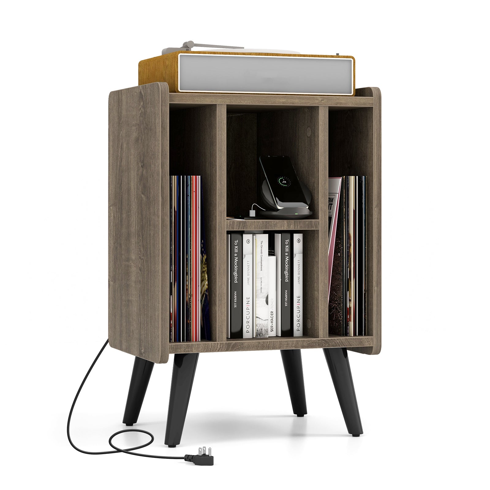 Vinyl Record Storage Turntable Stand with 4 Open Shelves, Gray File Cabinets Gray at Gallery Canada
