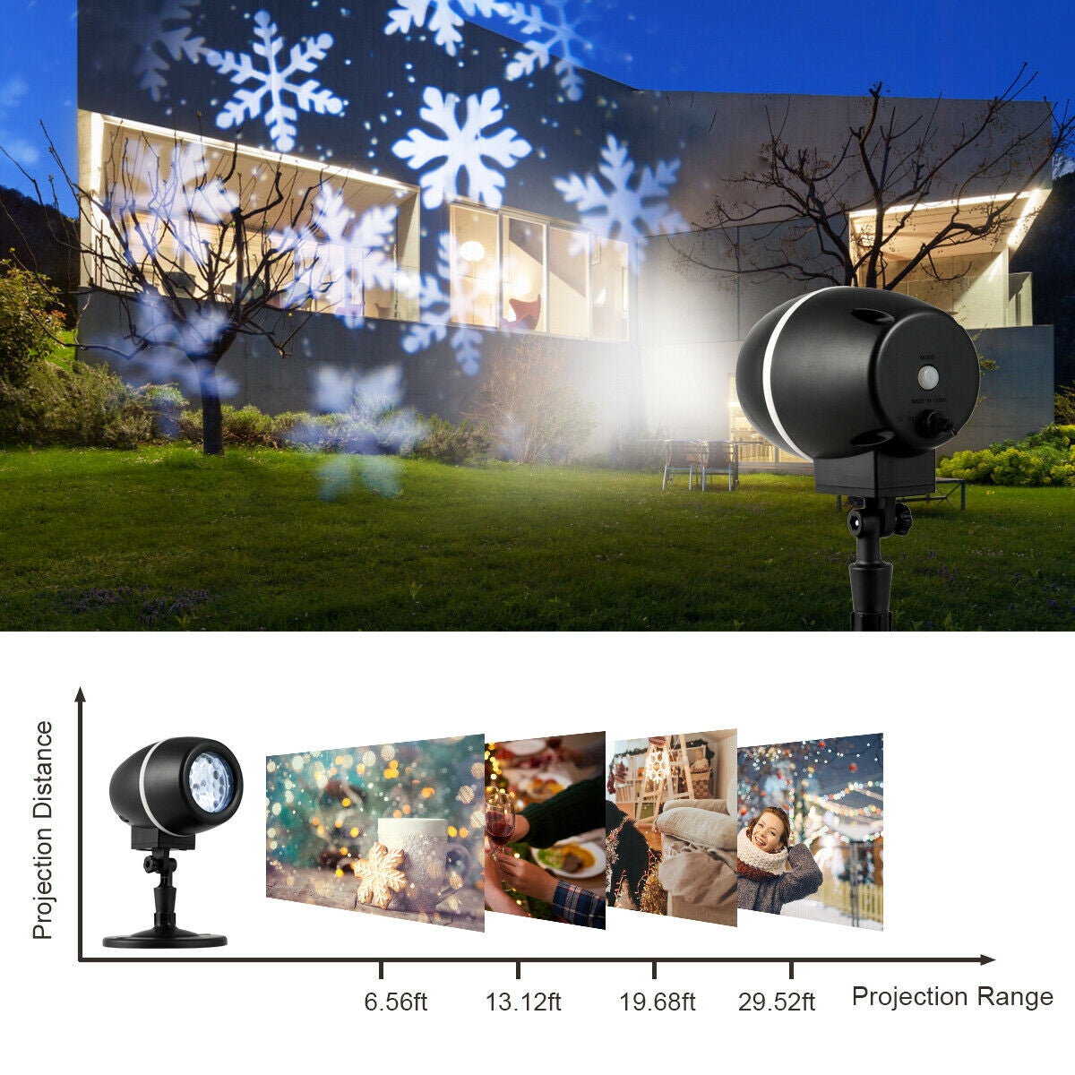 Outdoor Waterproof Christmas Snowflake LED Projector Lights, Black Christmas Decor & Accessories at Gallery Canada