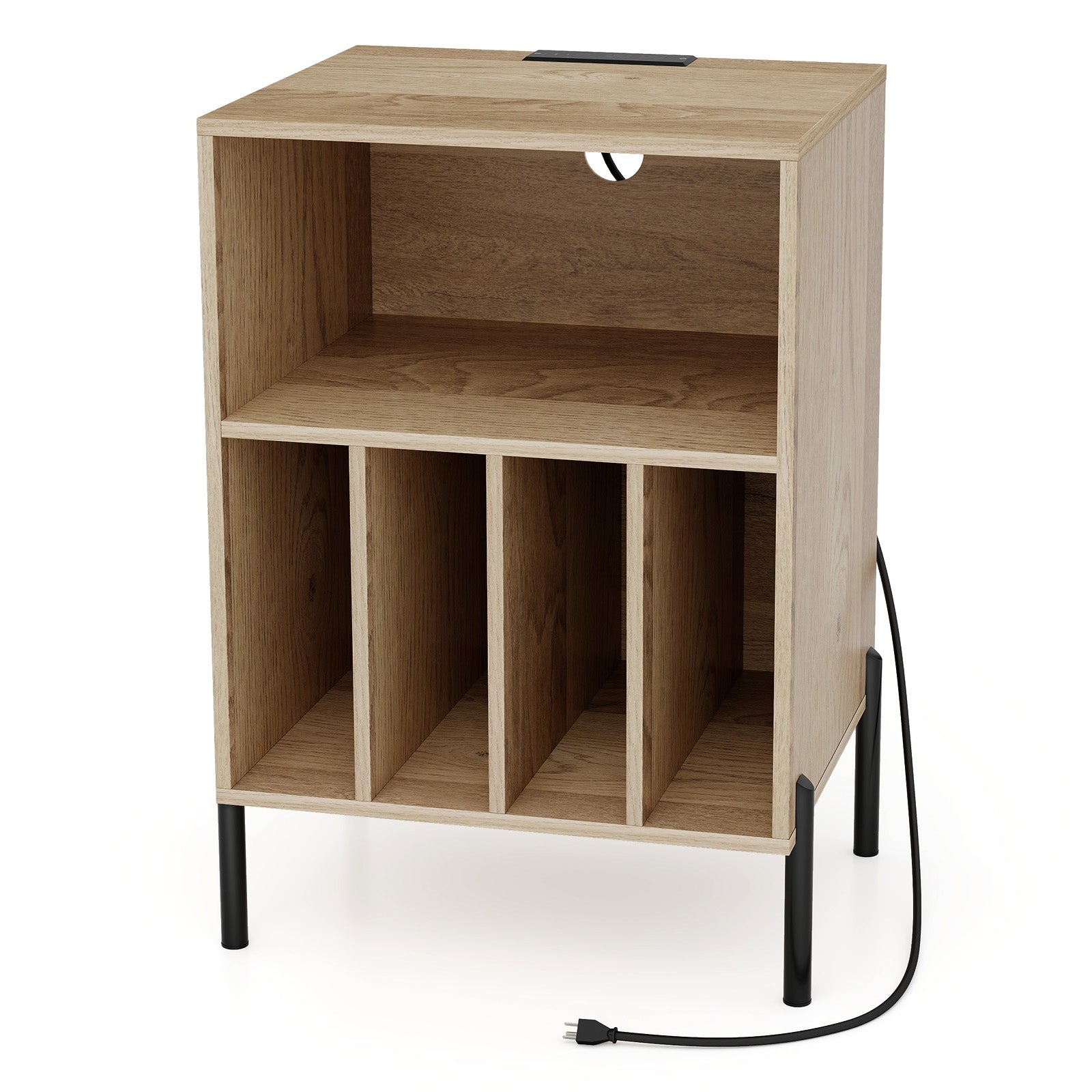 Record Player Stand with Record Storage Shelf and Charging Station, Natural End & Side Tables at Gallery Canada