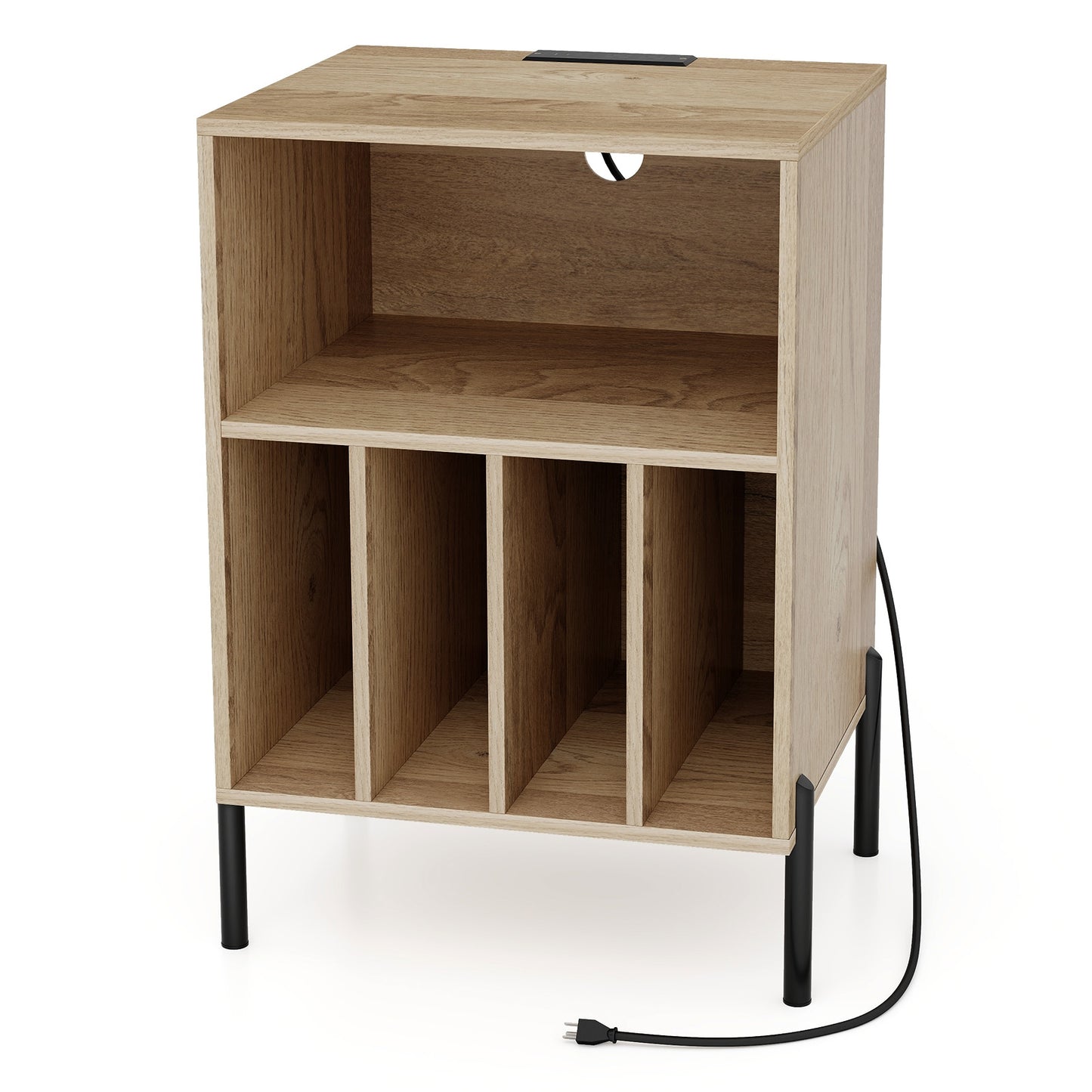Record Player Stand with Record Storage Shelf and Charging Station, Natural End & Side Tables at Gallery Canada
