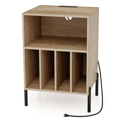Record Player Stand with Record Storage Shelf and Charging Station, Natural End & Side Tables at Gallery Canada