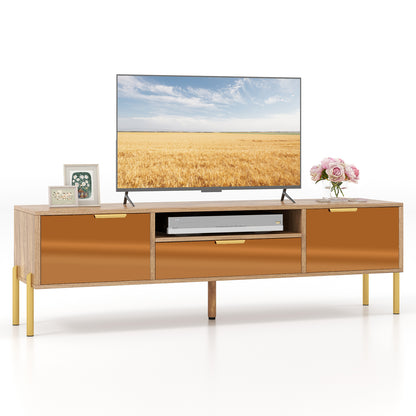 Mirrored TV Stand for TV up to 65 Inch with Spacious Tabletop and 2 Storage Cabinets, Natural Entertainment Centers & TV Stands at Gallery Canada