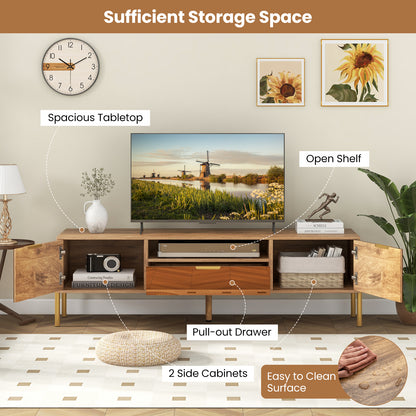 Mirrored TV Stand for TV up to 65 Inch with Spacious Tabletop and 2 Storage Cabinets, Natural Entertainment Centers & TV Stands at Gallery Canada