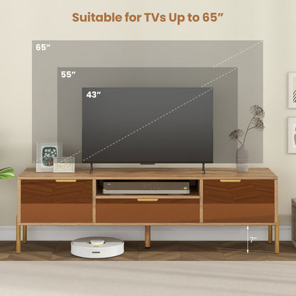 Mirrored TV Stand for TV up to 65 Inch with Spacious Tabletop and 2 Storage Cabinets, Natural Entertainment Centers & TV Stands at Gallery Canada